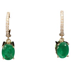 18K Gold Emerald Dangle and Drop Earrings