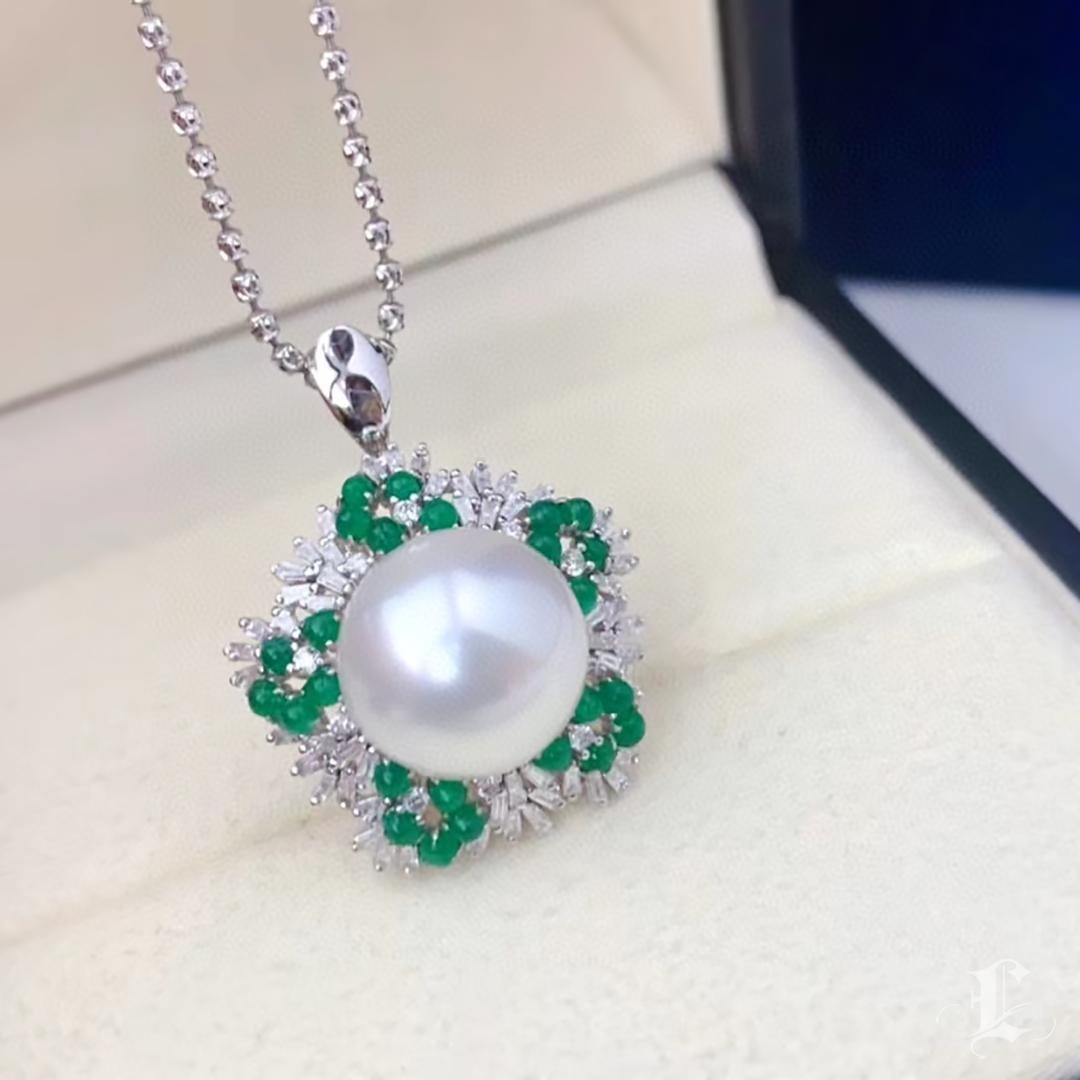 【Vine Symphony】Convertible Verdant Crown Aurora Südsee Perlen Ring Anhänger im Zustand „Neu“ im Angebot in New York, NY
