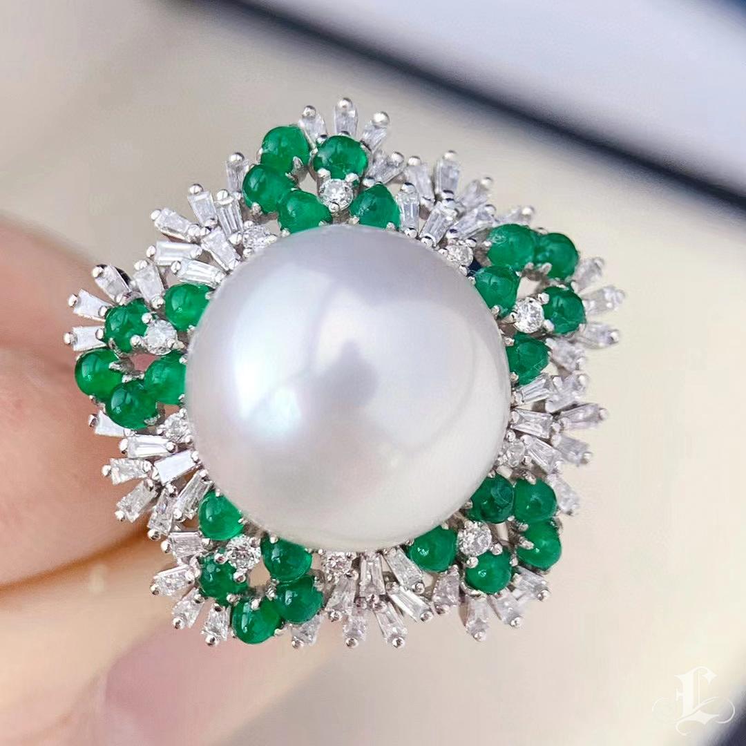 【Vine Symphony】Convertible Verdant Crown Aurora Südsee Perlen Ring Anhänger Damen im Angebot