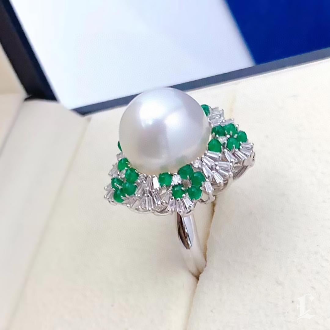 【Vine Symphony】Convertible Verdant Crown Aurora Südsee Perlen Ring Anhänger im Angebot 1