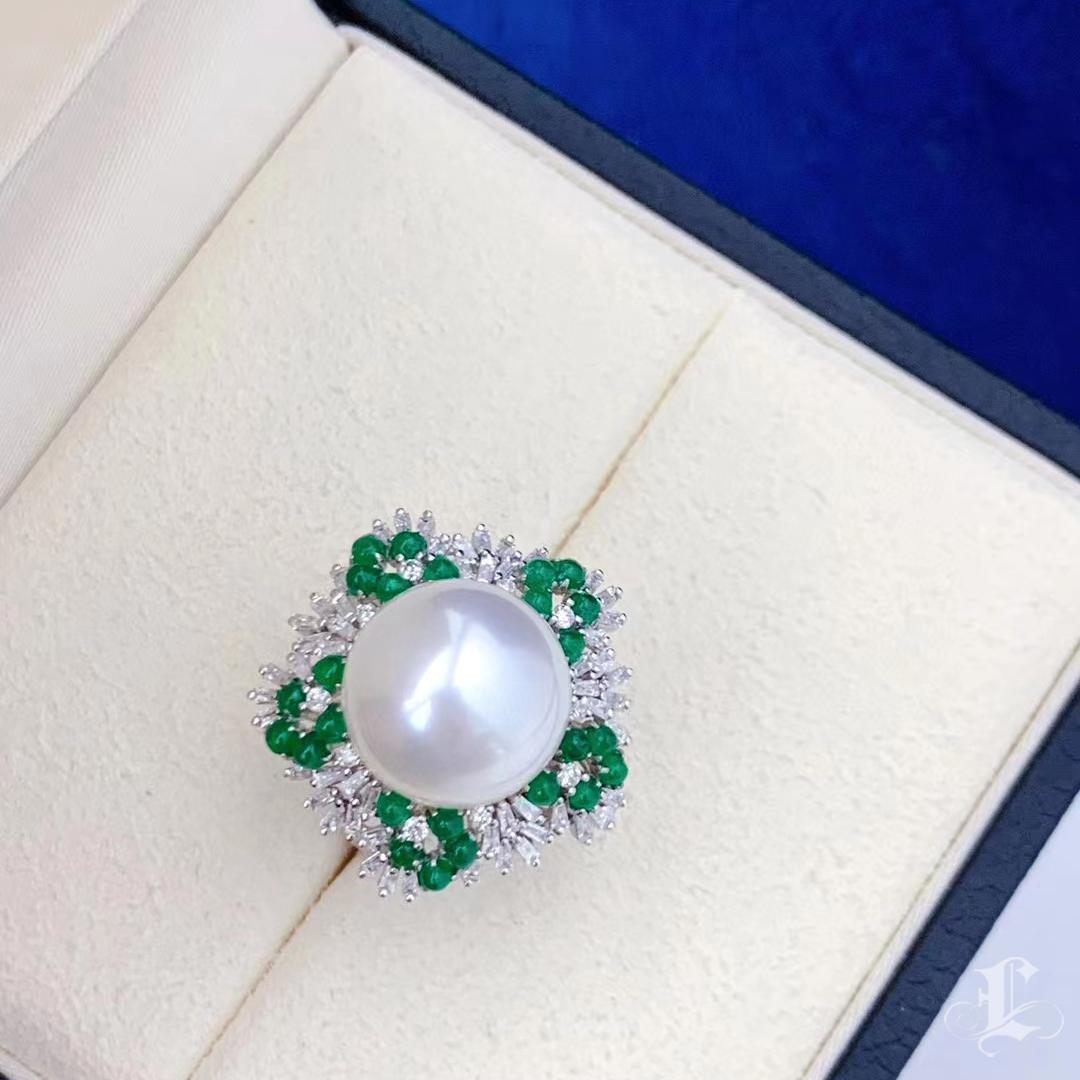 【Vine Symphony】Convertible Verdant Crown Aurora Südsee Perlen Ring Anhänger im Angebot 2