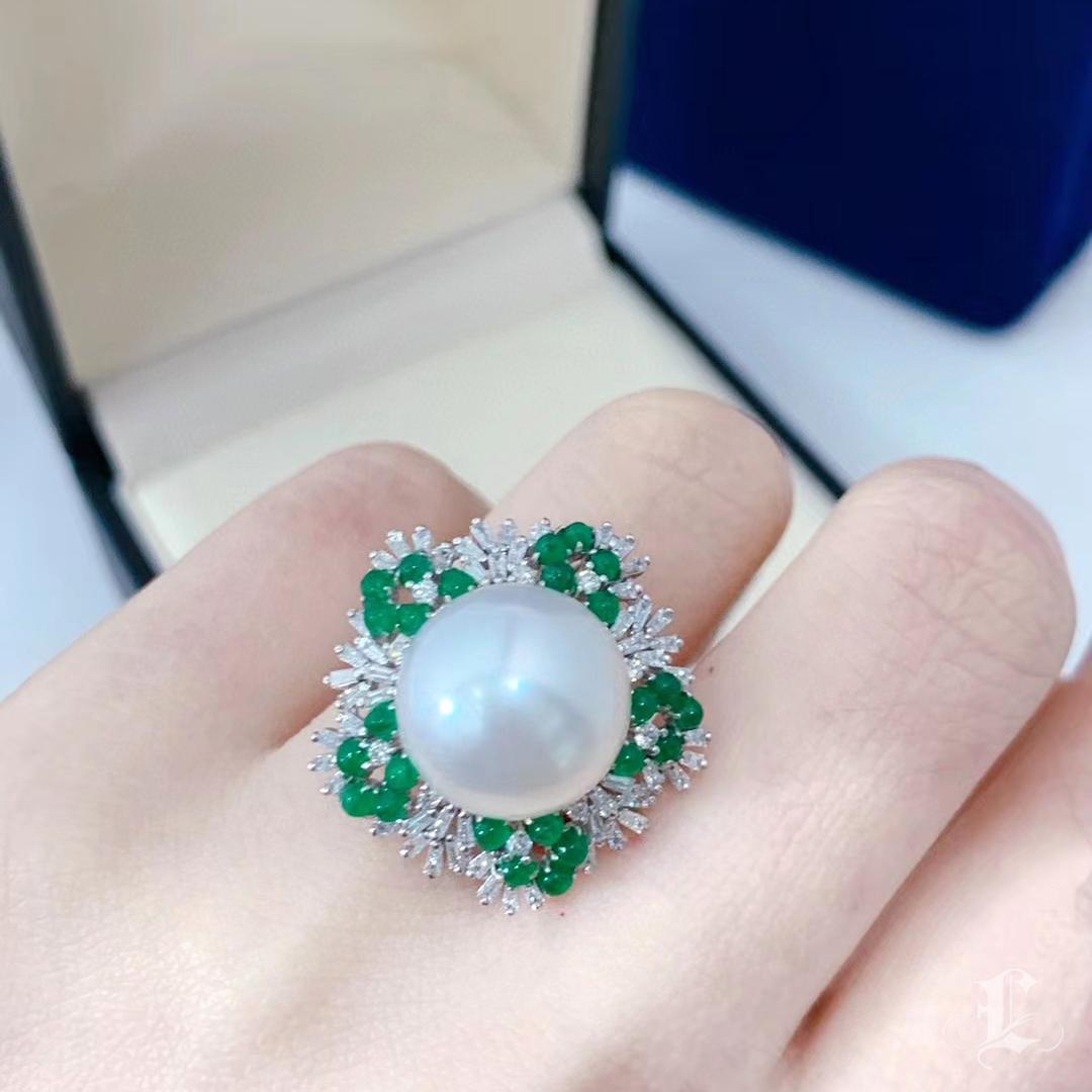 【Vine Symphony】Convertible Verdant Crown Aurora Südsee Perlen Ring Anhänger im Angebot 5