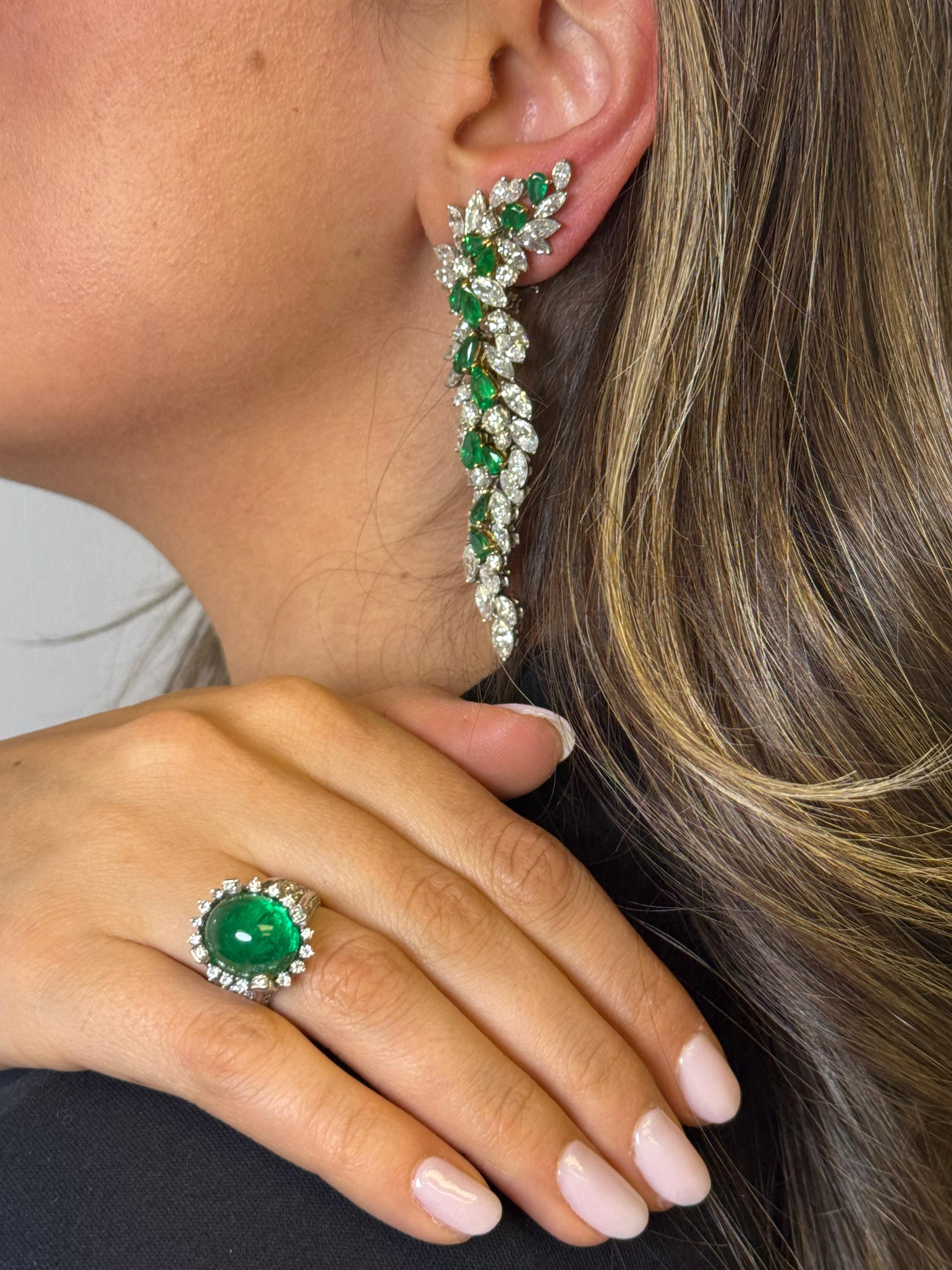 Pear Cut 18K Gold Emerald & Diamond Convertible Clip-on Earrings For Sale