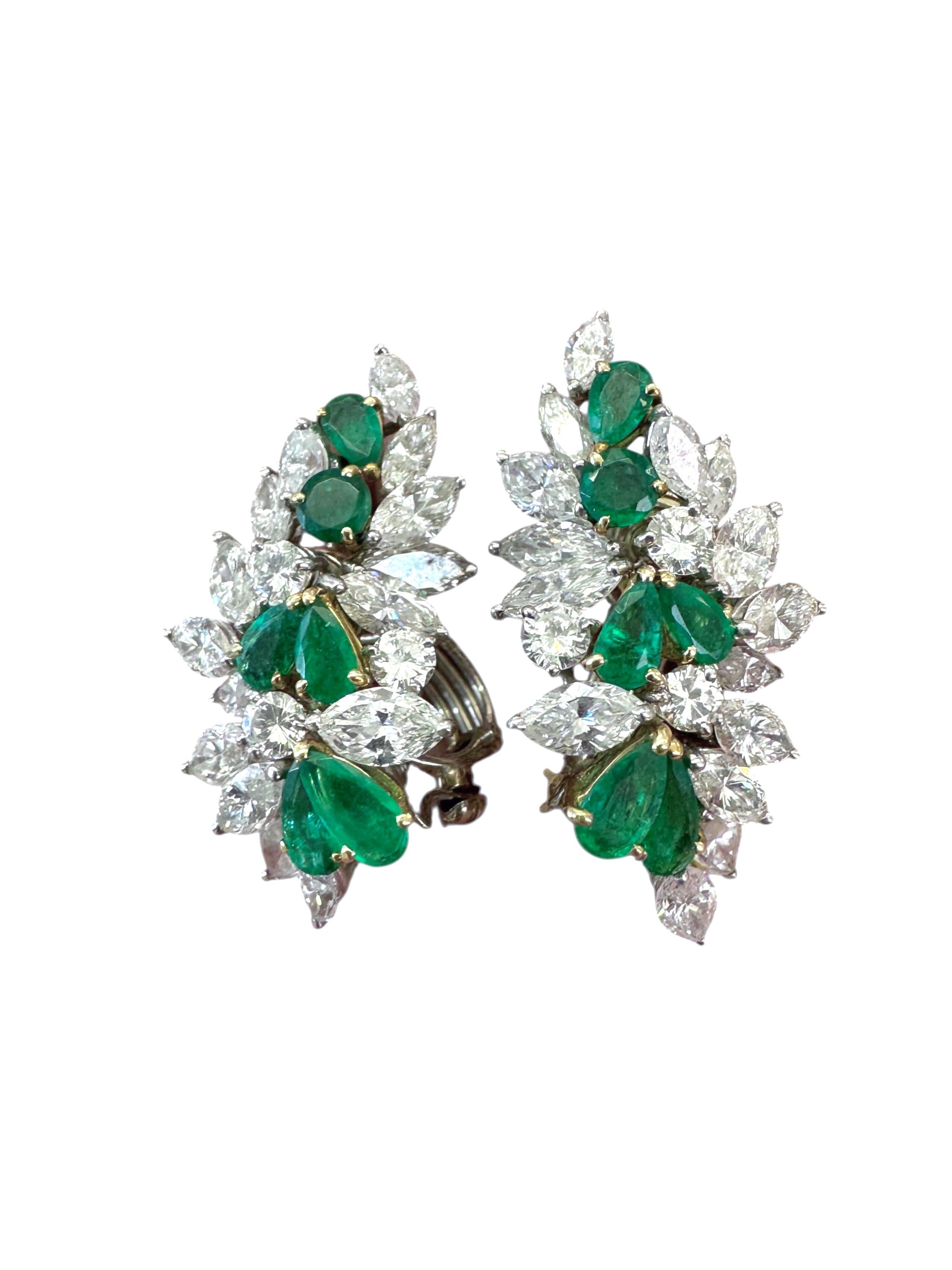 18K Gold Emerald & Diamond Convertible Clip-on Earrings For Sale 3
