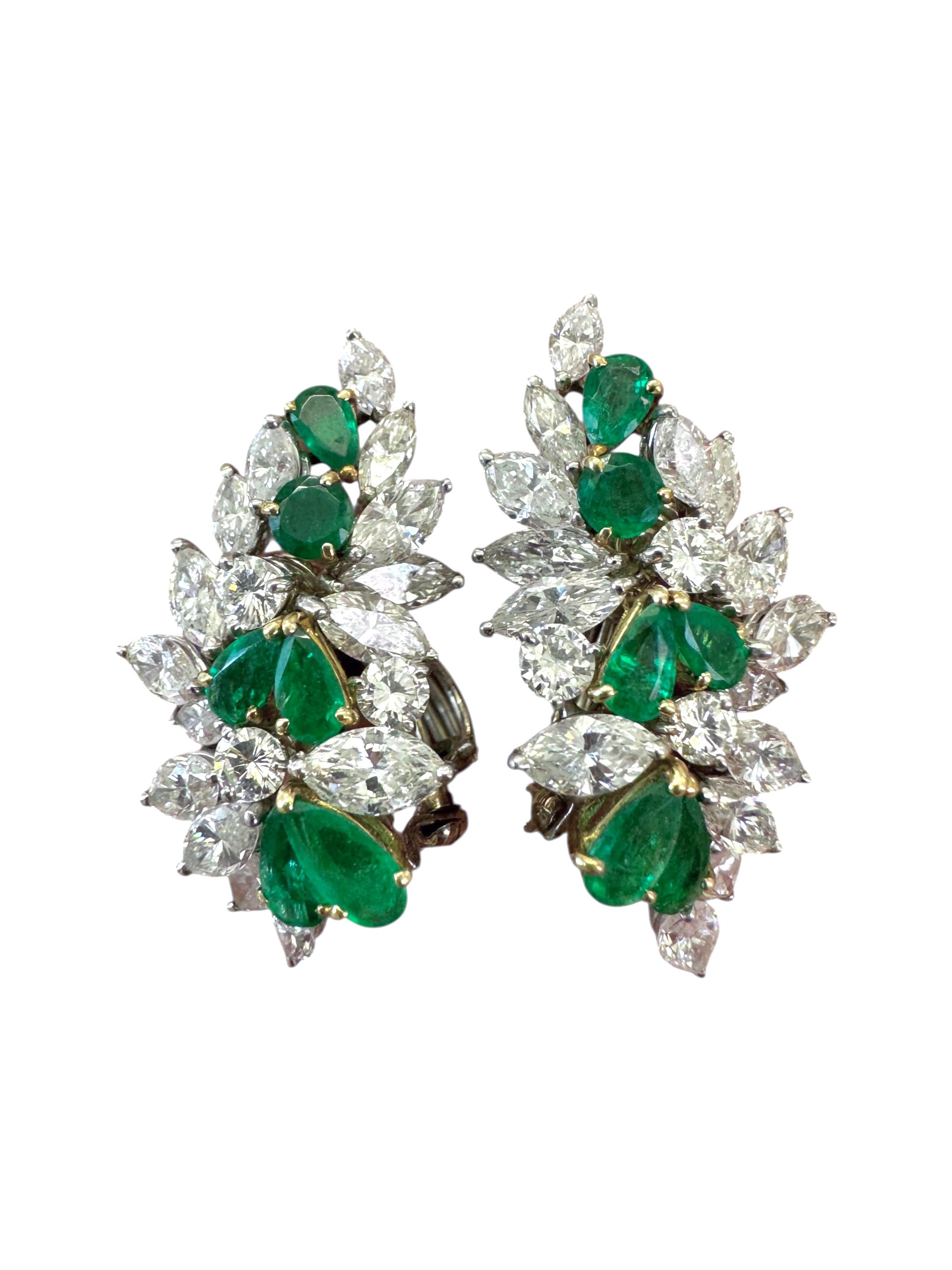 18K Gold Emerald & Diamond Convertible Clip-on Earrings For Sale 4
