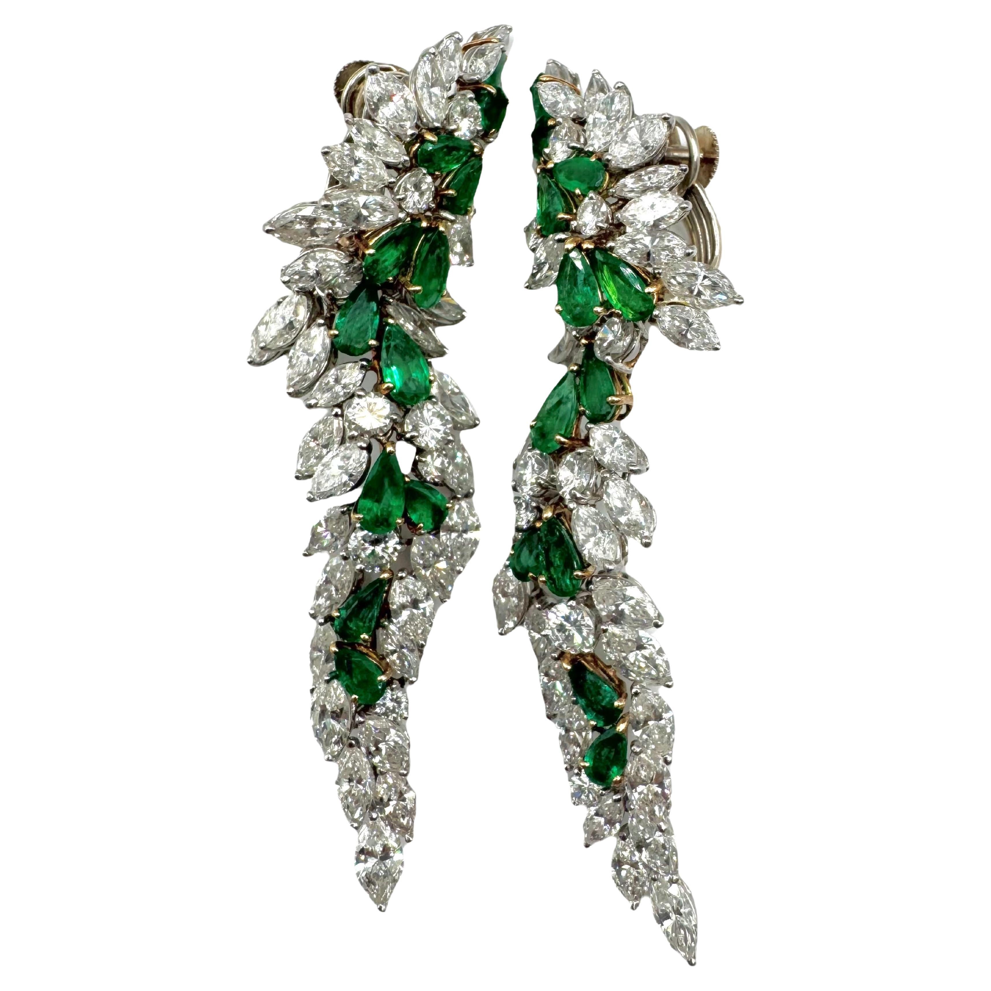 18K Gold Emerald & Diamond Convertible Clip-on Earrings