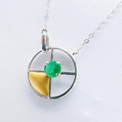 18K Gold Emerald & Diamond Pendant Necklace