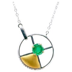 Used 18K Gold Emerald & Diamond Pendant Necklace