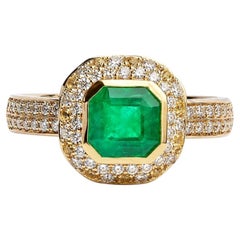 18k Gold Emerald Diamond Sapphire Engagement Ring by Alexander Leyser