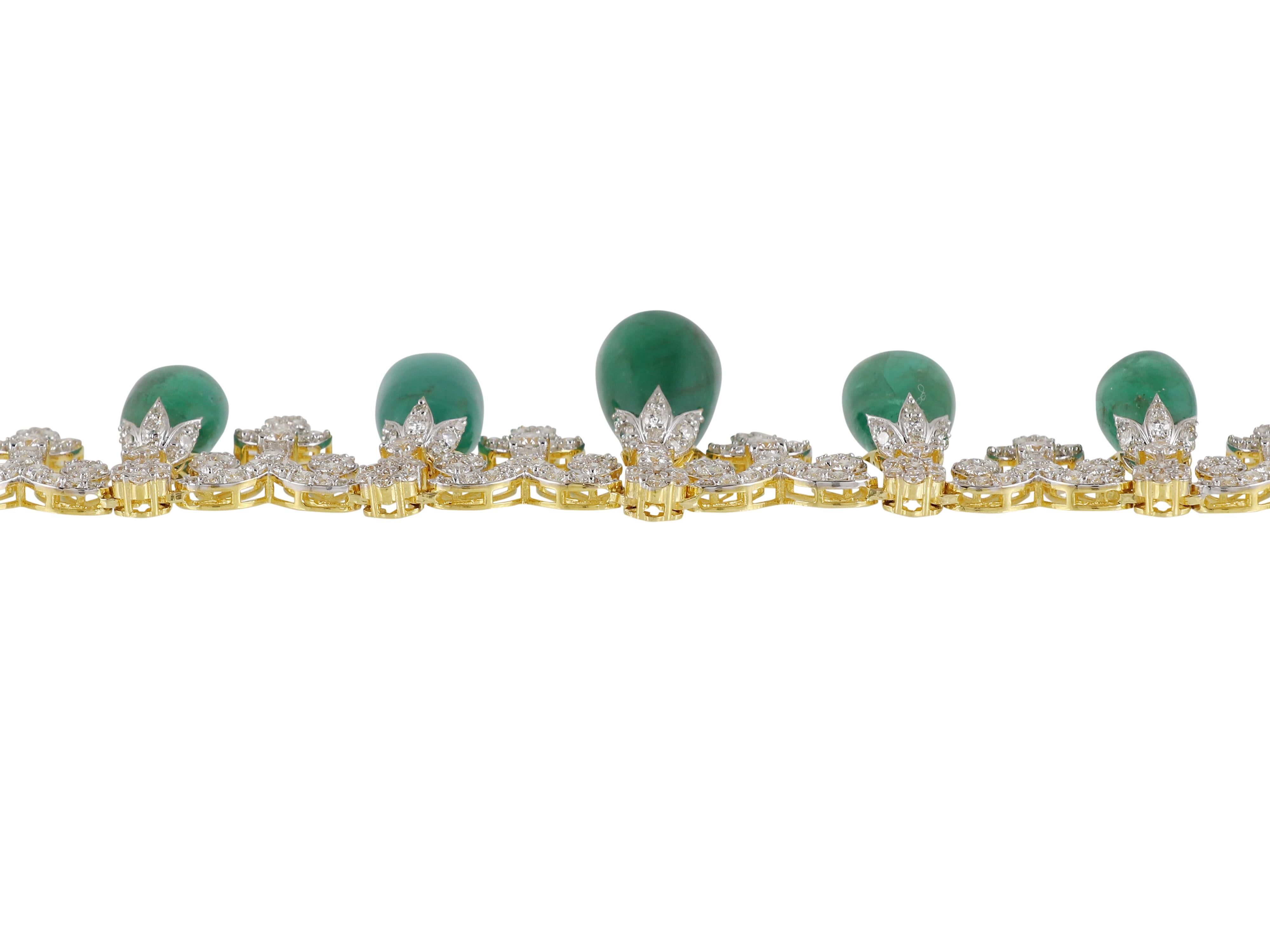 Collana con gocce di smeraldo e diamanti naturali in oro 18 carati in vendita 5