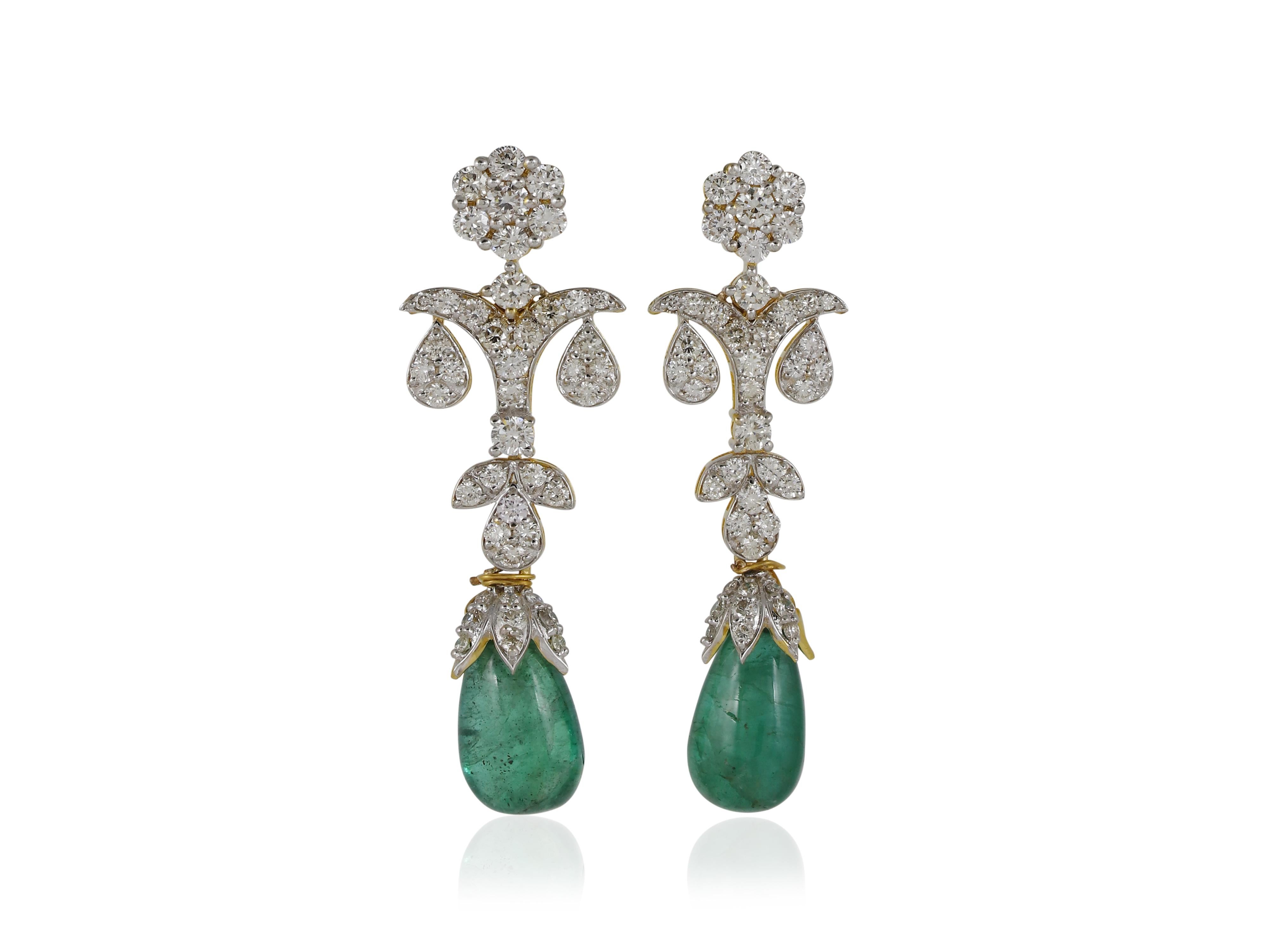 Collana con gocce di smeraldo e diamanti naturali in oro 18 carati in vendita 1