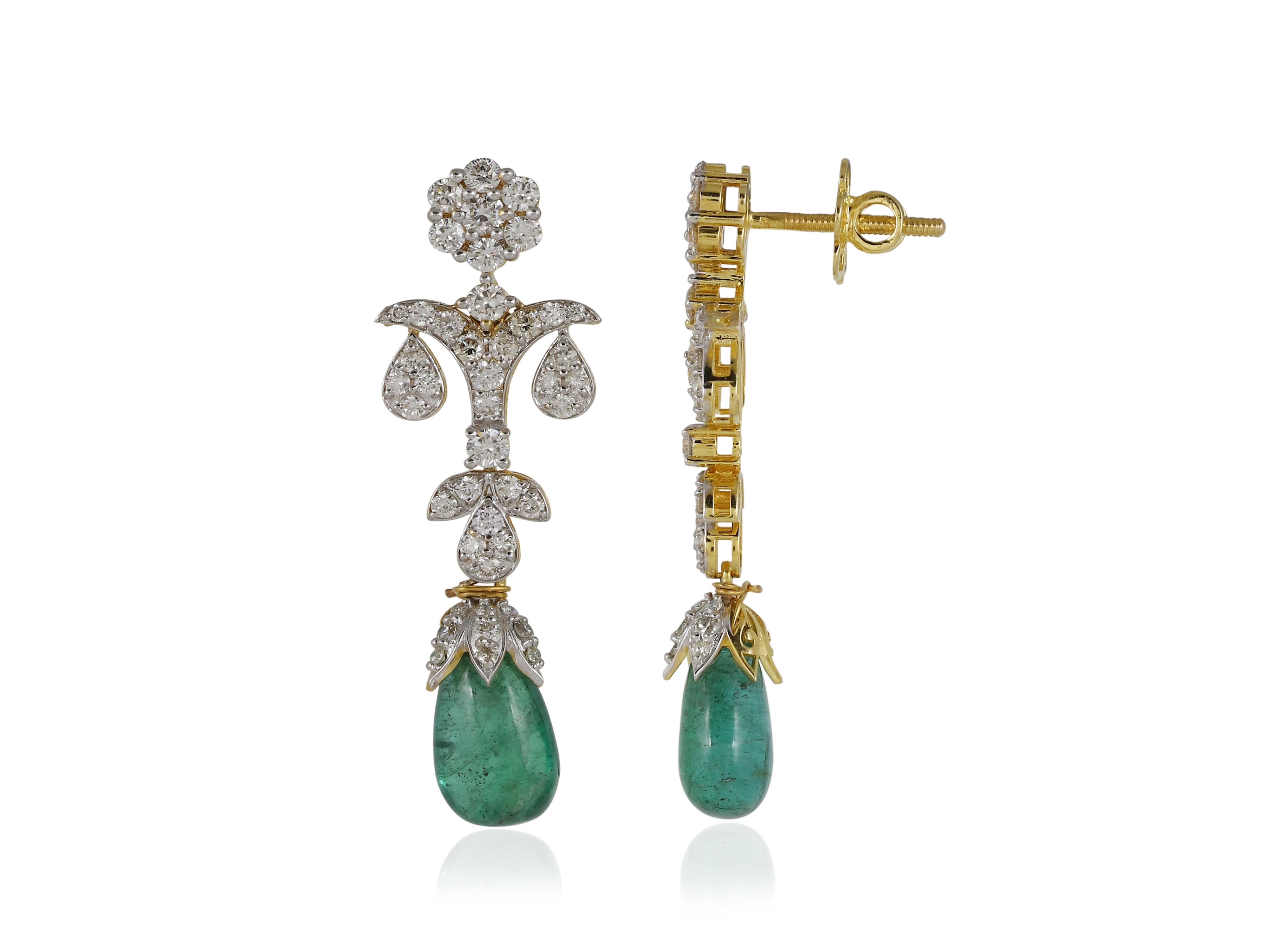 Collana con gocce di smeraldo e diamanti naturali in oro 18 carati in vendita 2