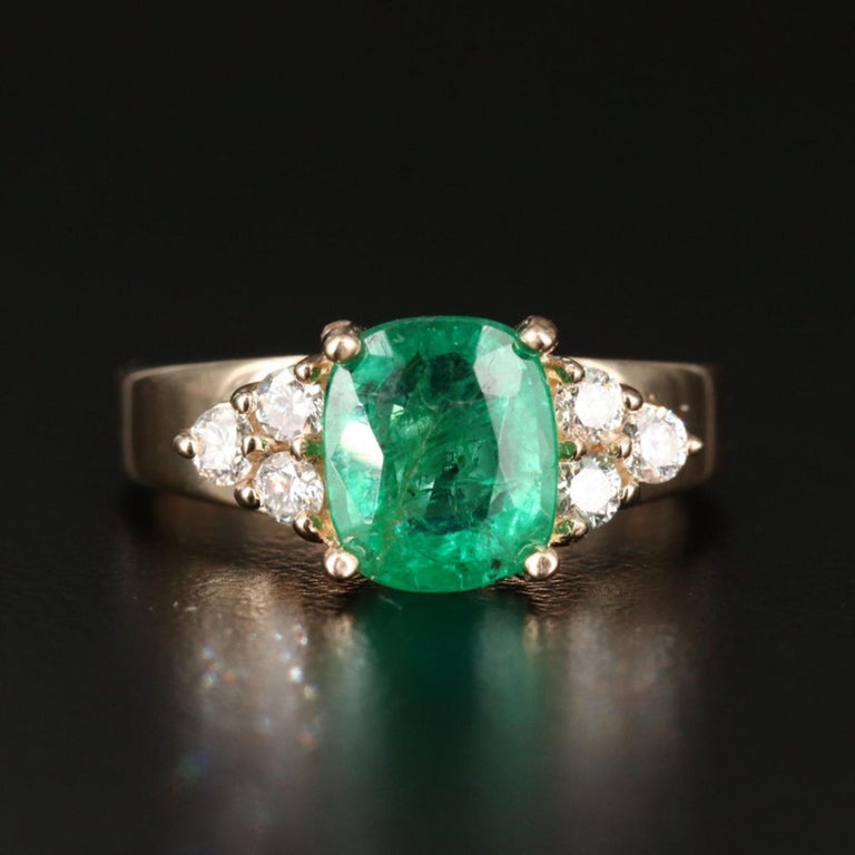 Customizable 18K Gold Emerald Engagement Ring, Antique Emerald Wedding