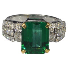 Certified 5.75 Carat Emerald Diamond Vintage Style Engagement Ring in 18K Gold