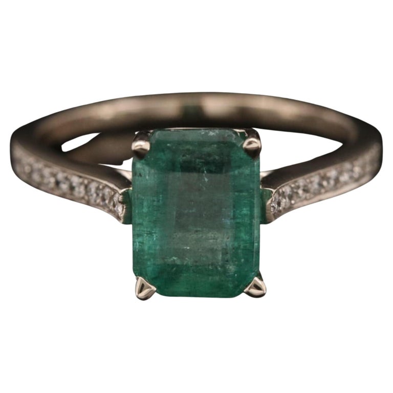 Customizable 18K Gold Emerald Engagement Ring, Minimalist Antique