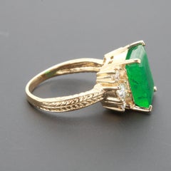 18K Gold 4 CT Natural Emerald and Diamond Antique Art Deco Style Engagement Ring