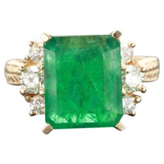 18K Gold 4 CT Natural Emerald and Diamond Antique Art Deco Style Engagement Ring