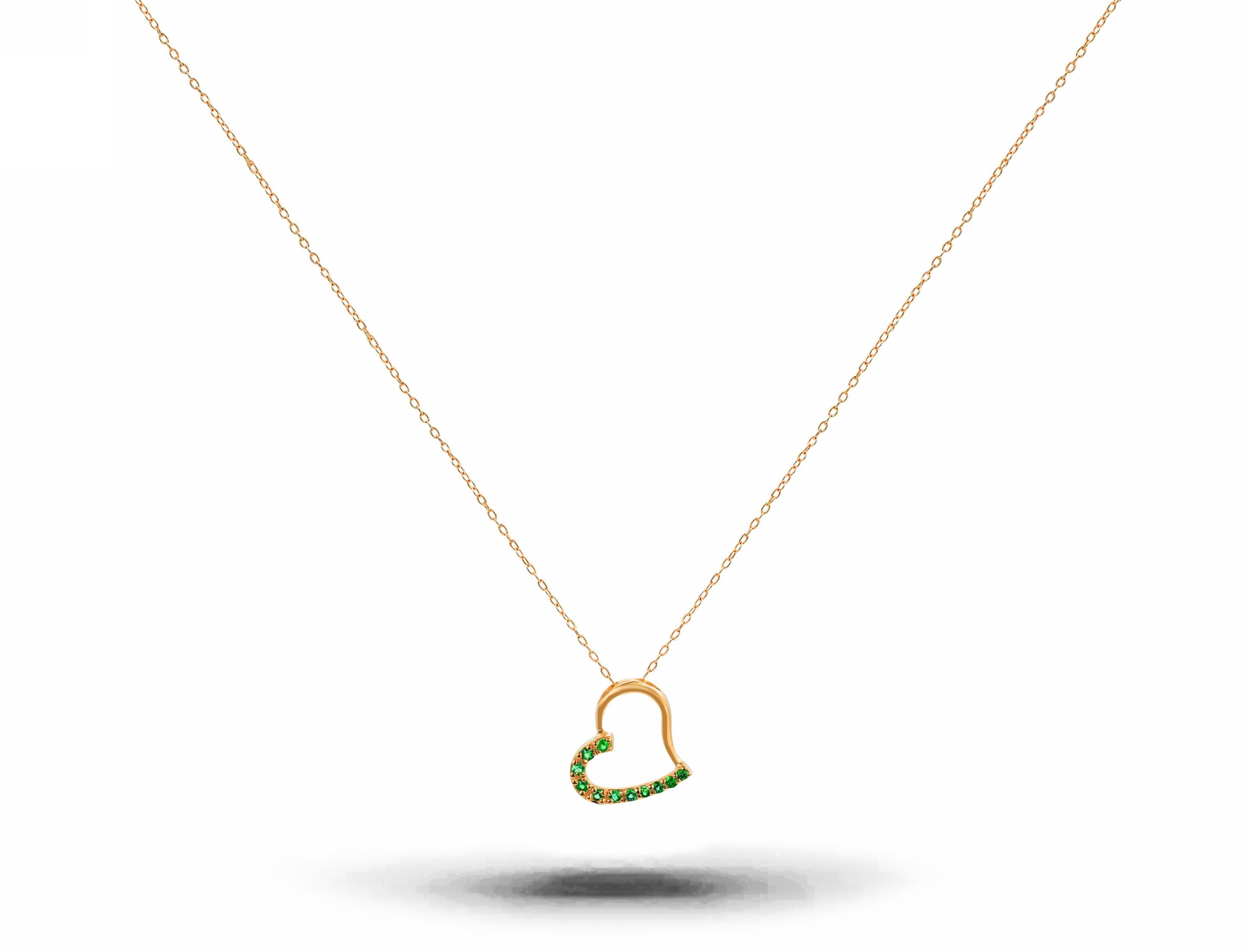 Beautiful little minimalist necklace is made of 18k solid gold adorned with natural AAA quality Emerald.
Available in three colors of gold: White Gold / Rose Gold / Yellow Gold.

Perfect for wearing by itself for a minimal everyday style or layered