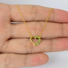 18k Gold Emerald Heart Necklace Valentine Jewelry