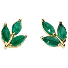 18 Karat Gold Emerald Leaf Studs