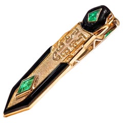 18K Gold Emerald & Onyx Chinese Traditional Design Tie Clip & Pendant