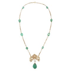 18k Gold, Emerald, Pearl, and Diamond Necklace