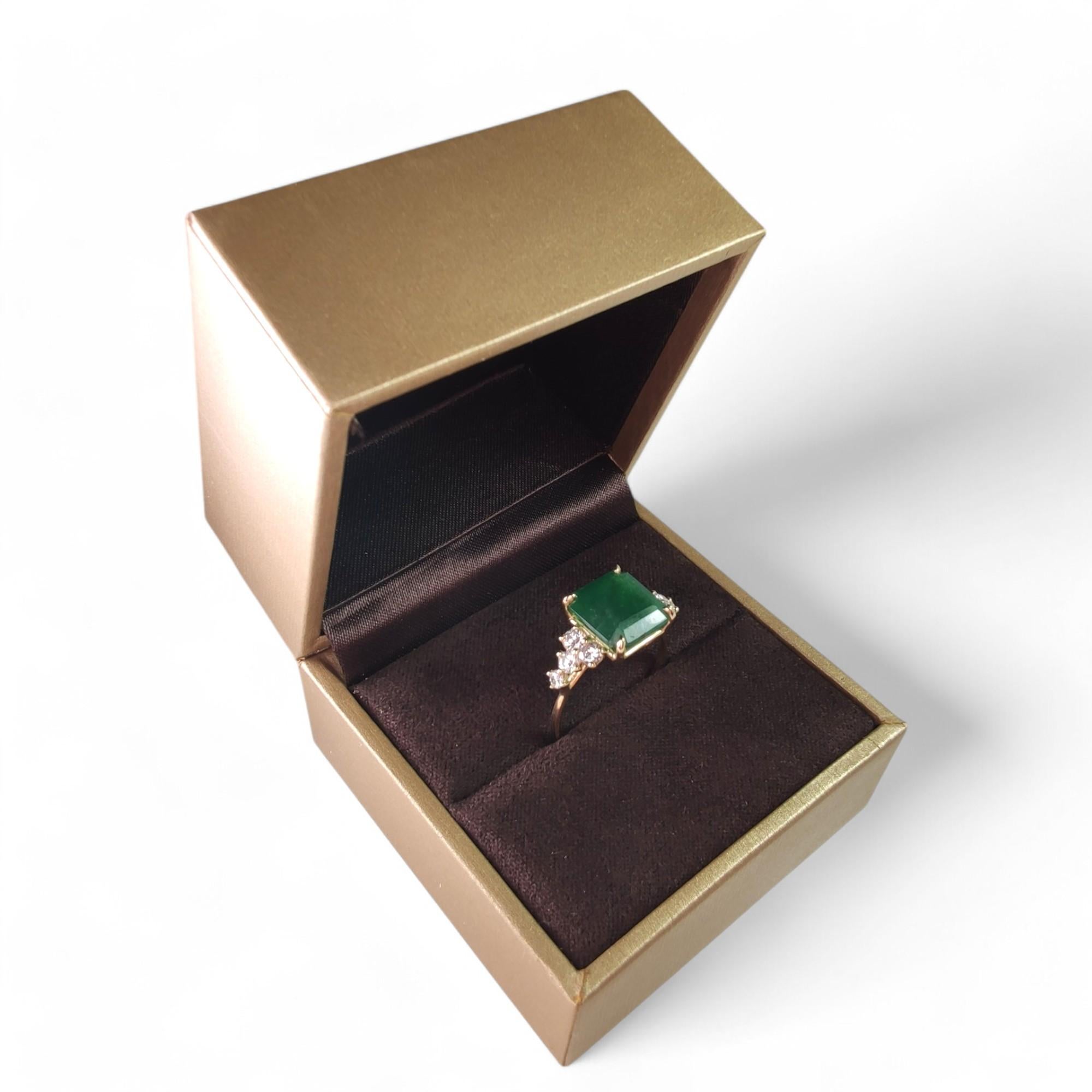 18K Gold Emerald Ring with 0.43ct Diamonds  Contemporary Women’s Engagement For Sale 4