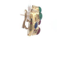 18K Gold Emerald, Ruby, Sapphire & Diamond Omega Back Earrings