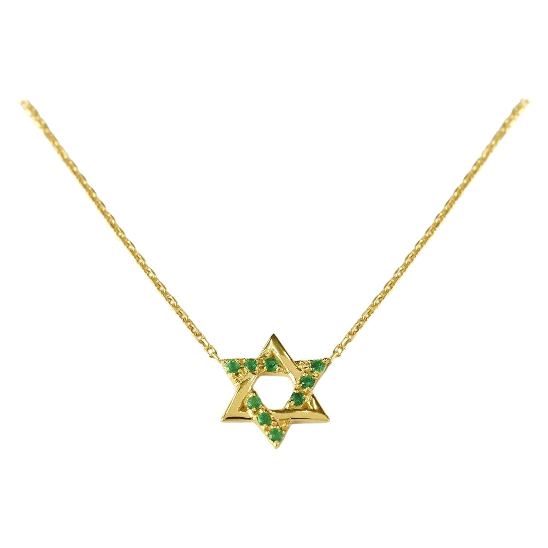 Collar Colgante Estrella de David Esmeralda de Oro de 18 K Collar Mínimo de Diamantes