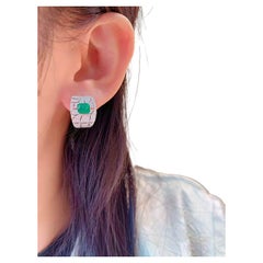 18K Gold Emerald Stud Earrings 1.70 Carat with 0.80 Carat Diamonds
