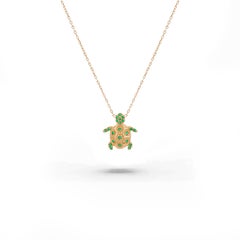 18k Gold Emerald Turtle Necklace Birthstone Gift