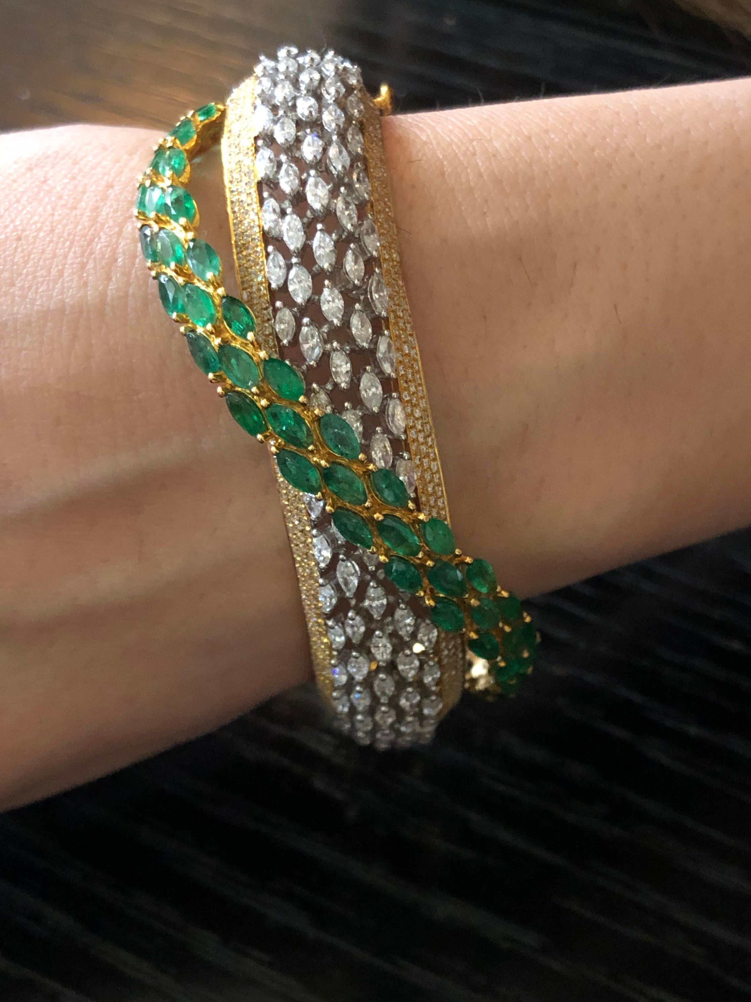 Diamond: 5.28 carats
Emerald: 5.90 carats 
Gold: 36.959 grams 18k 
Item Code: DBR CED
Colour: GH
Clarity: VS
Note: This bracelet can be altered according to wrist size and can also be made in other colours: Ruby and Blue Sapphire 


