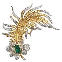 Pendentif broche en or 18K avec émeraude et saphir jaune avec diamants