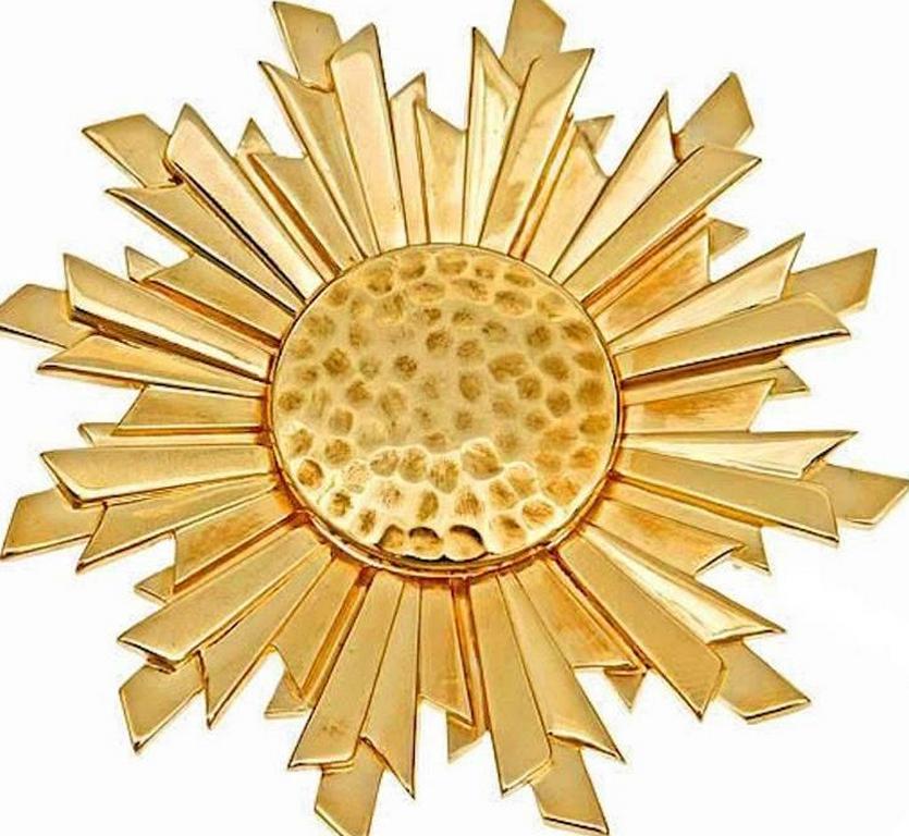 18k. A Brilliant Sun of 18k. Gold with each element Individually Textured and Polished. It comes in a unique custom made box designed by Prince John Landrum Bryant, ready for you, or for a very special gift. This Handmade, Lost Wax-Cast piece was