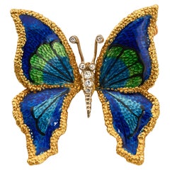 18k Gold, Enamel and Diamond Butterfly Convertible Brooch