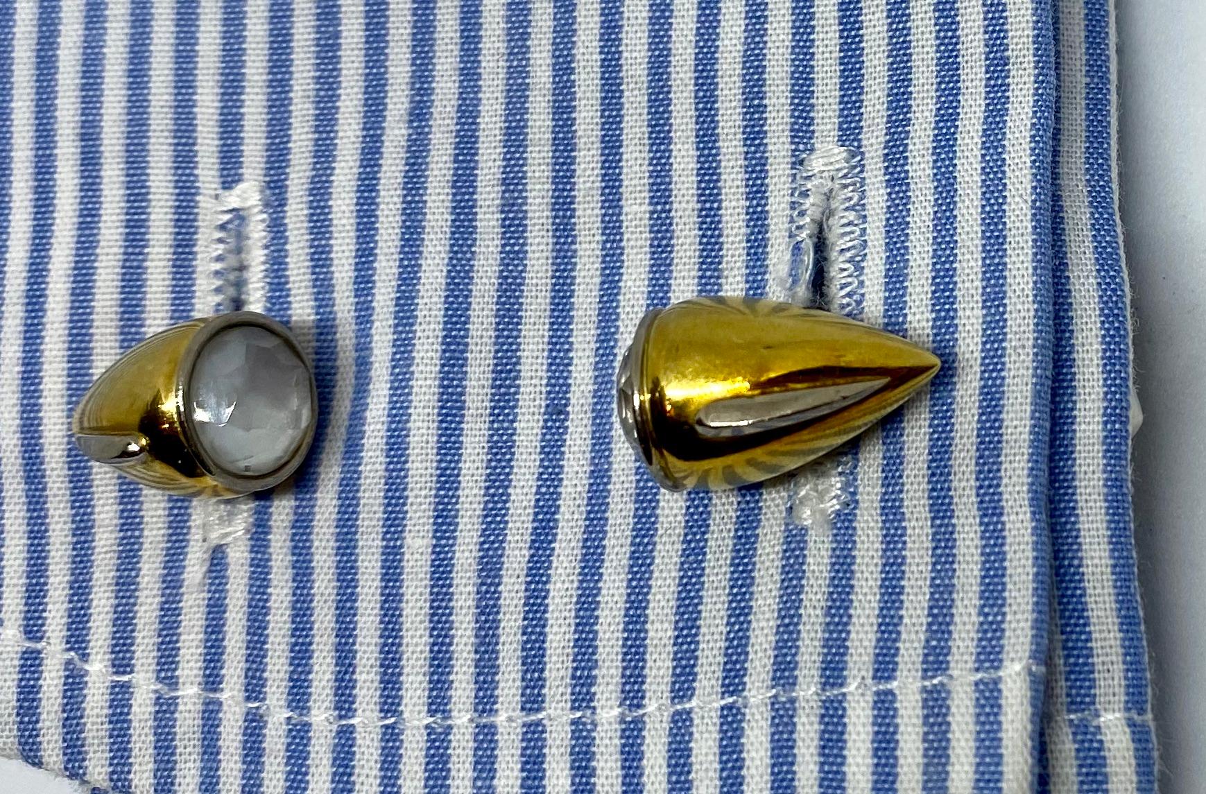 18 Karat Gold, Enamel and Moonstone Cufflinks Made for a Motor Car Enthusiast For Sale 4