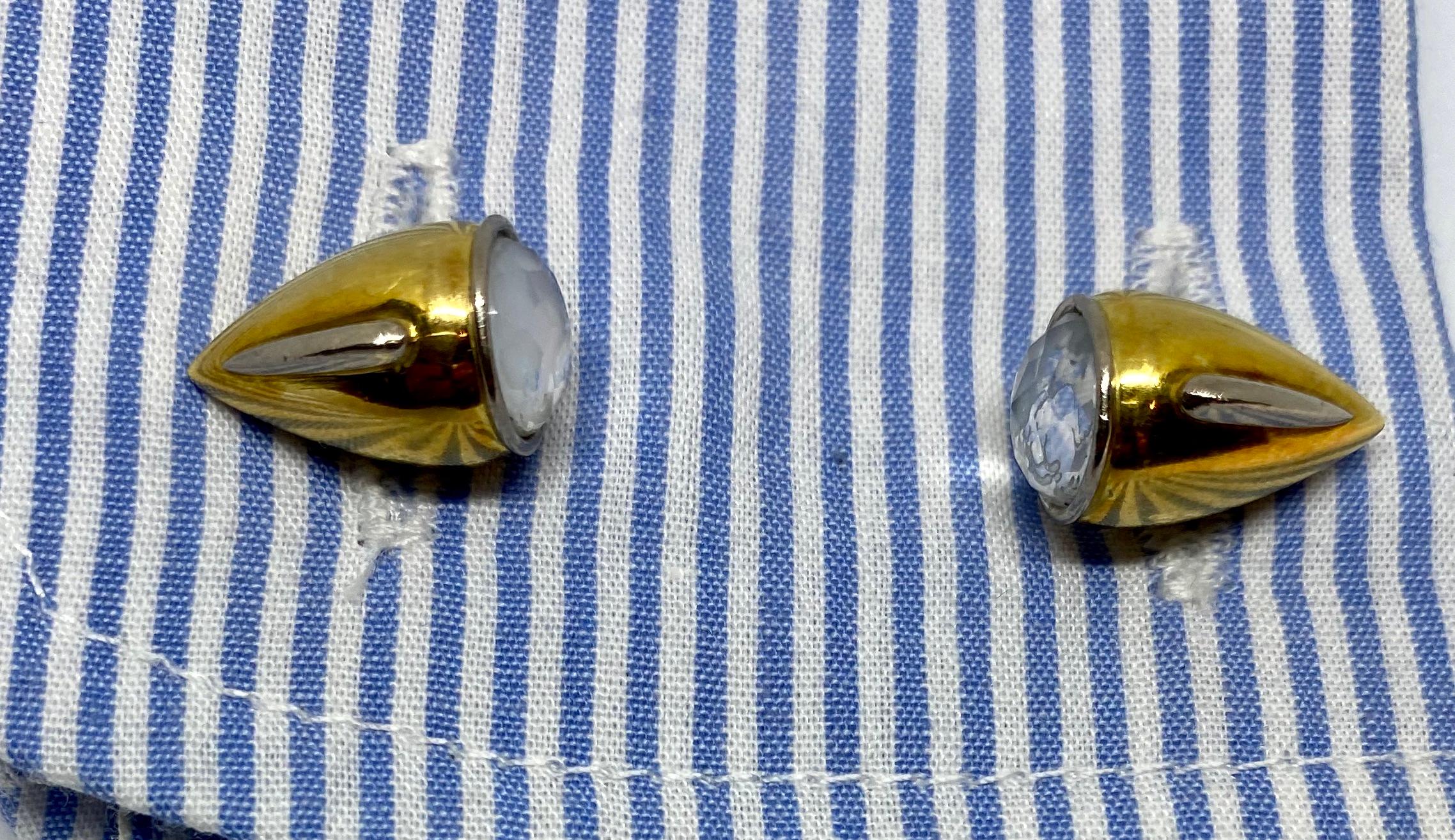 18 Karat Gold, Enamel and Moonstone Cufflinks Made for a Motor Car Enthusiast For Sale 3