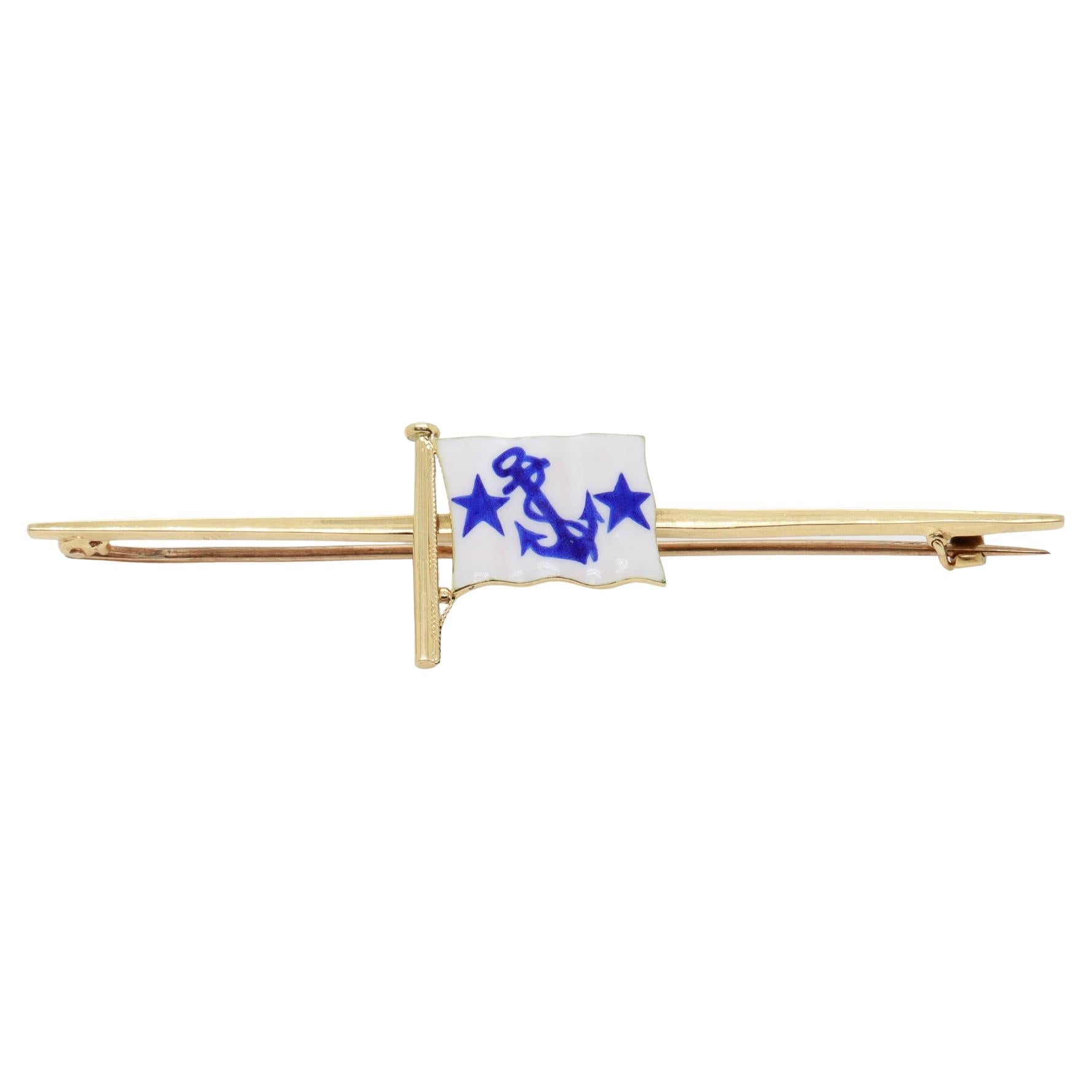 18K Gold & Enamel Benzie Seawanhaka Corinthian Yacht Club Commodore's Flag Pin
