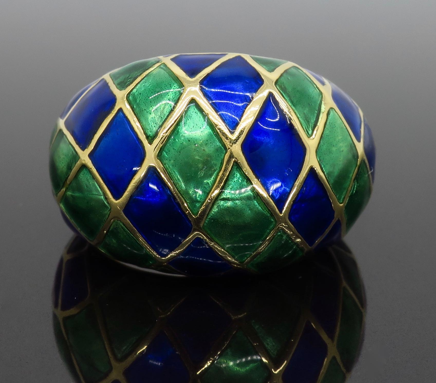 18 Karat Gold and Enamel Checkerboard Ring In Good Condition In Webster, NY