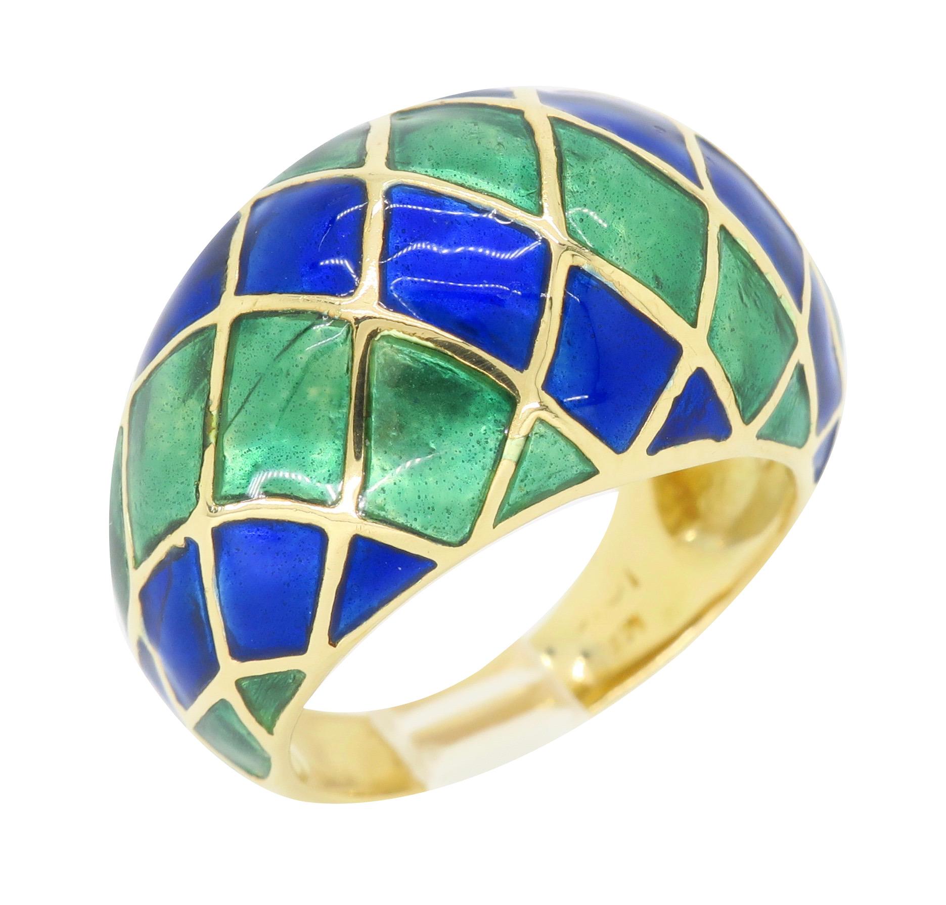 18 Karat Gold and Enamel Checkerboard Ring 6