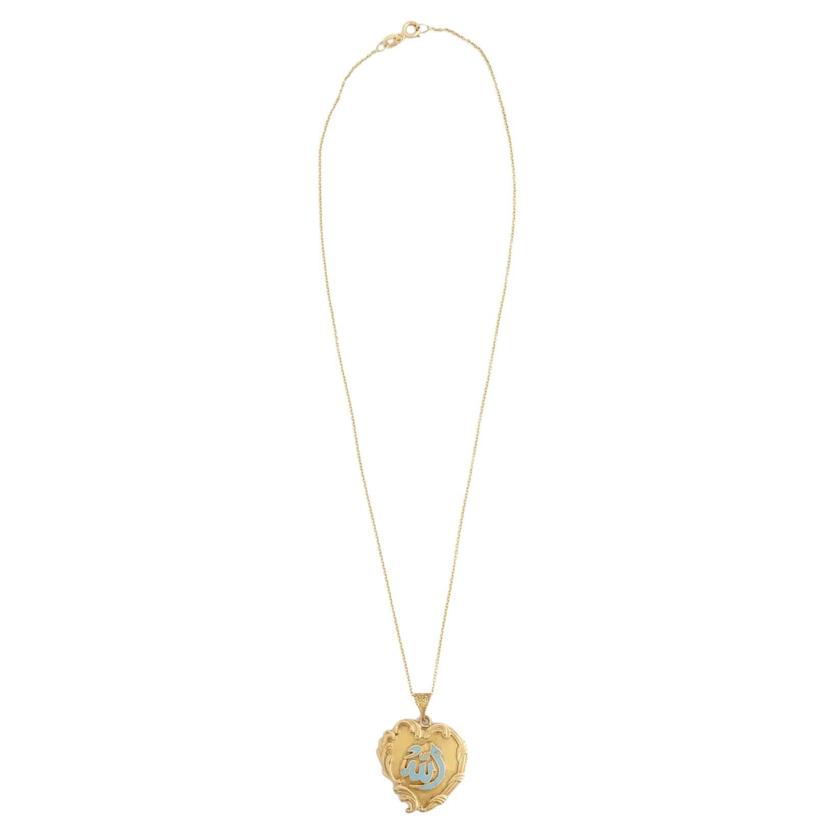 18K Gold Enamel Necklace With Allah Symbol Pendant For Sale