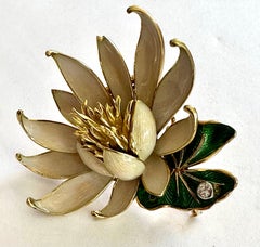 18k, Gold/Enemal, Mauboussin Water Lily Brooch from, 1968
