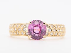18K Gold Engagement Ring 1.43ct Padparadscha Sapphire and Diamond Pave Band V120