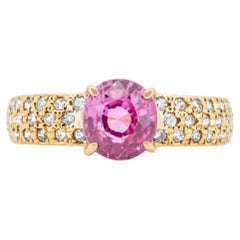 18K Gold Engagement Ring 1.43ct Padparadscha Sapphire and Diamond Pave Band V120