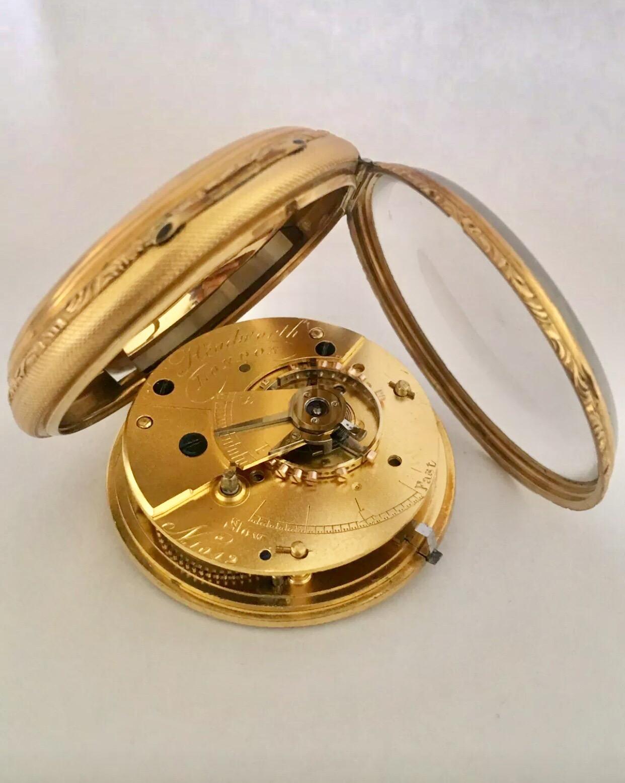 18 Karat Gold English Fusee Pocket Watch Signed Headworth, London In Fair Condition In Carlisle, GB