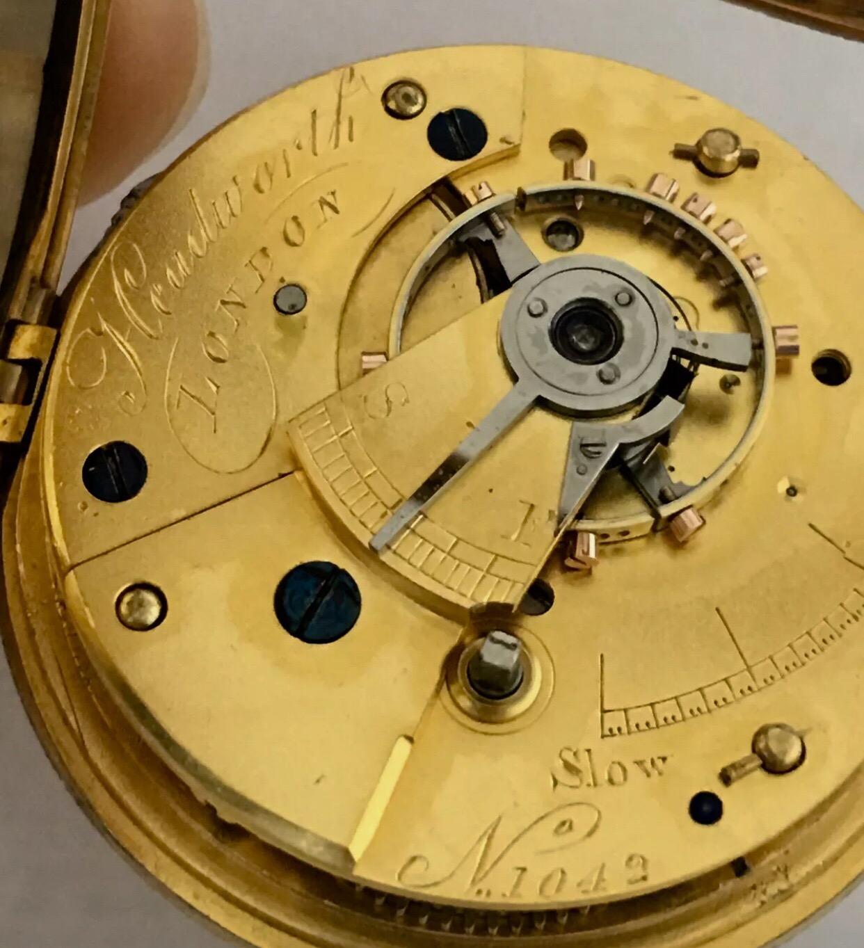 Women's or Men's 18 Karat Gold English Fusee Pocket Watch Signed Headworth, London