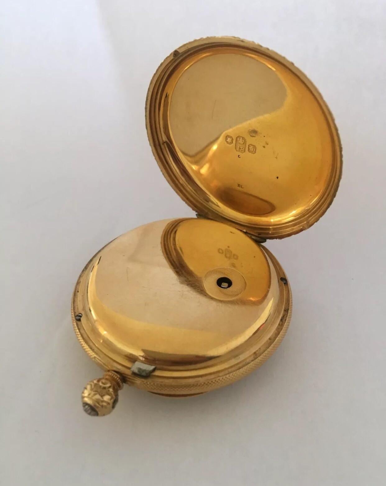 18 Karat Gold English Fusee Pocket Watch Signed Headworth, London 2