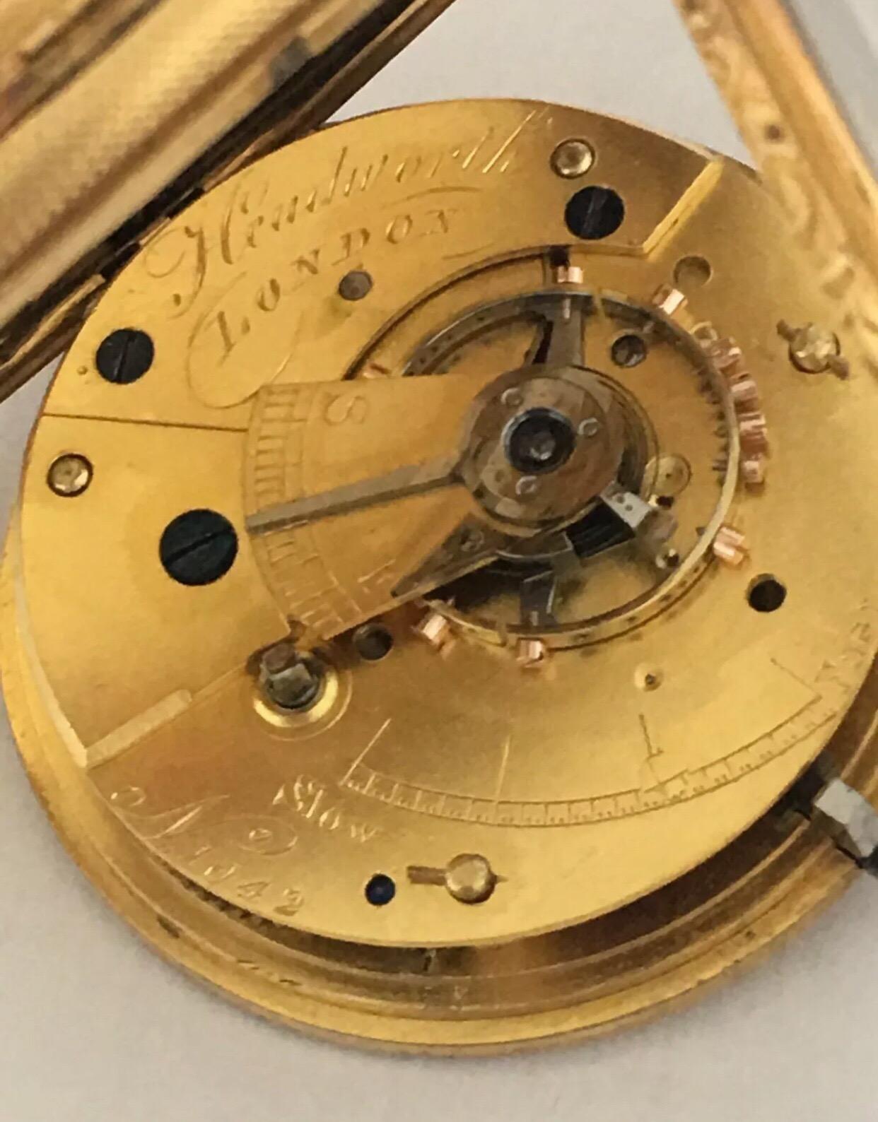 18 Karat Gold English Fusee Pocket Watch Signed Headworth, London 3