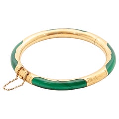 18K Gold Etched Malachite Bangle Bracelet