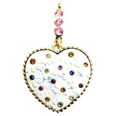 18k gold enhancer. Idar Oberstein carved Howlite Heart with inset sapphires